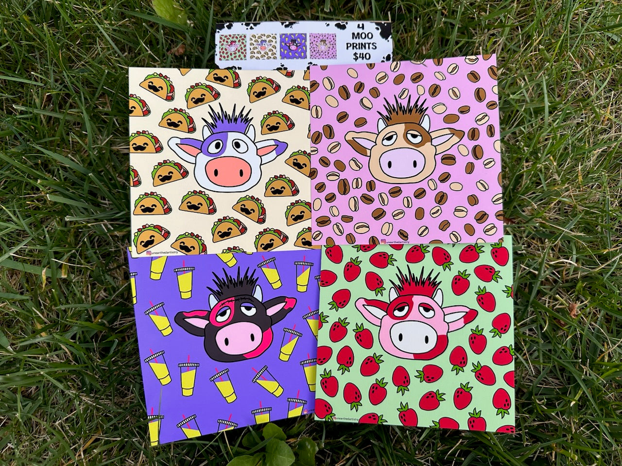 4 Pack Moo Prints - Ready to Ship Dicey Dyes