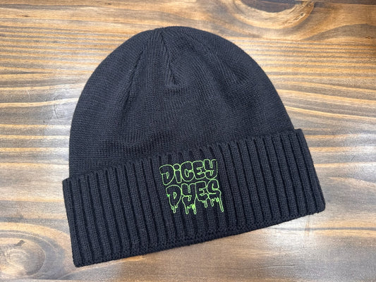 Green Dicey Dyes Merch Embroidered Beanie Ready to Ship Dicey Dyes