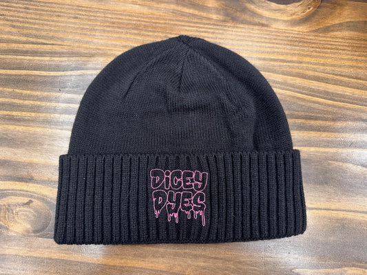Pink Dicey Dyes Merch Embroidered Beanie Ready to Ship Dicey Dyes