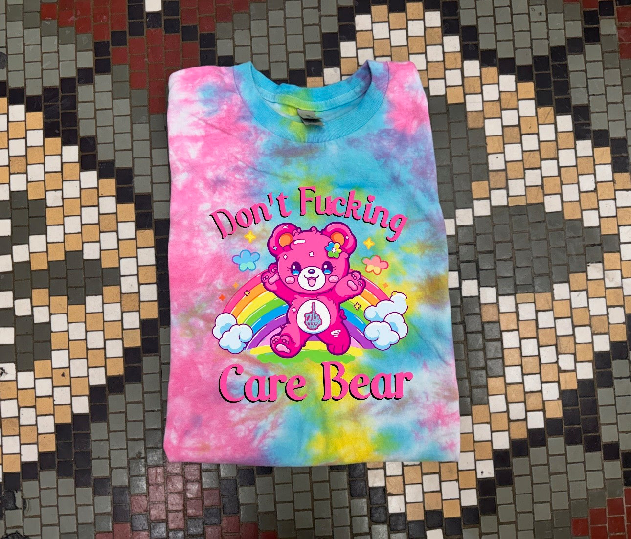 Pre-Order Don't Fucking Care Bear Pastel Color T-shirt Dicey Dyes