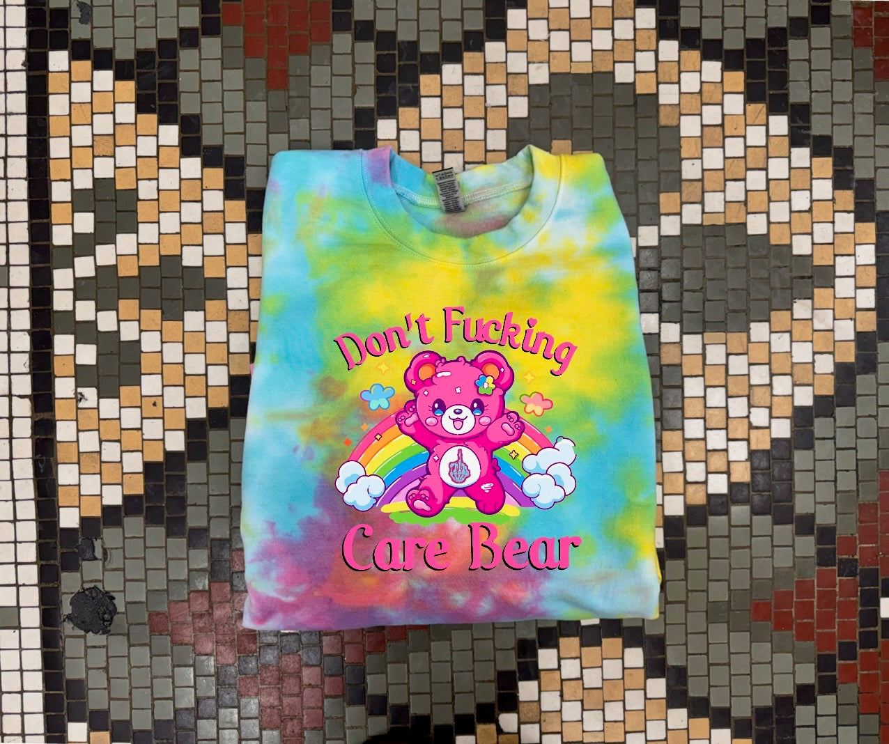 Pre-Order Don't Fucking Care Bear Pastel Color Crewneck Dicey Dyes