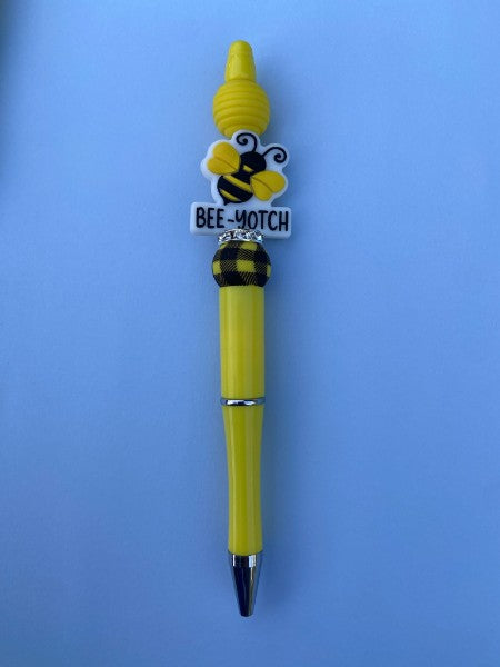 Beaded Pen - Bee-Yotch (Plaid) - Ready to Ship Dicey Dyes