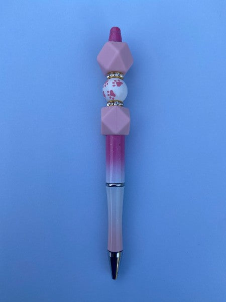 Beaded Pen - Pink Paws - Ready to Ship Dicey Dyes